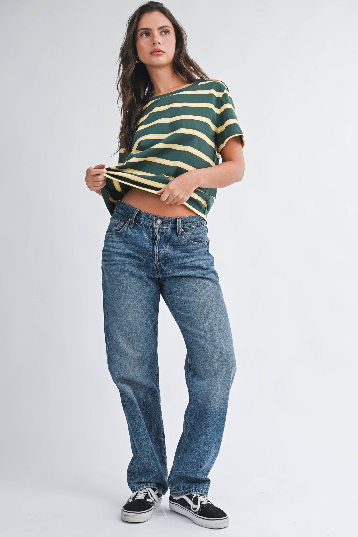 Striped Boxy Tee in Green