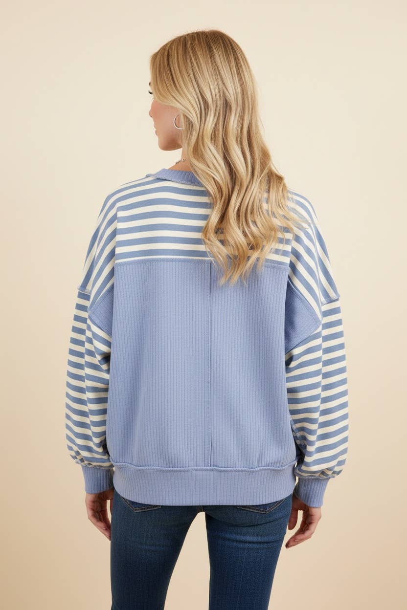 Striped Drop Shoulder Top in Chambray