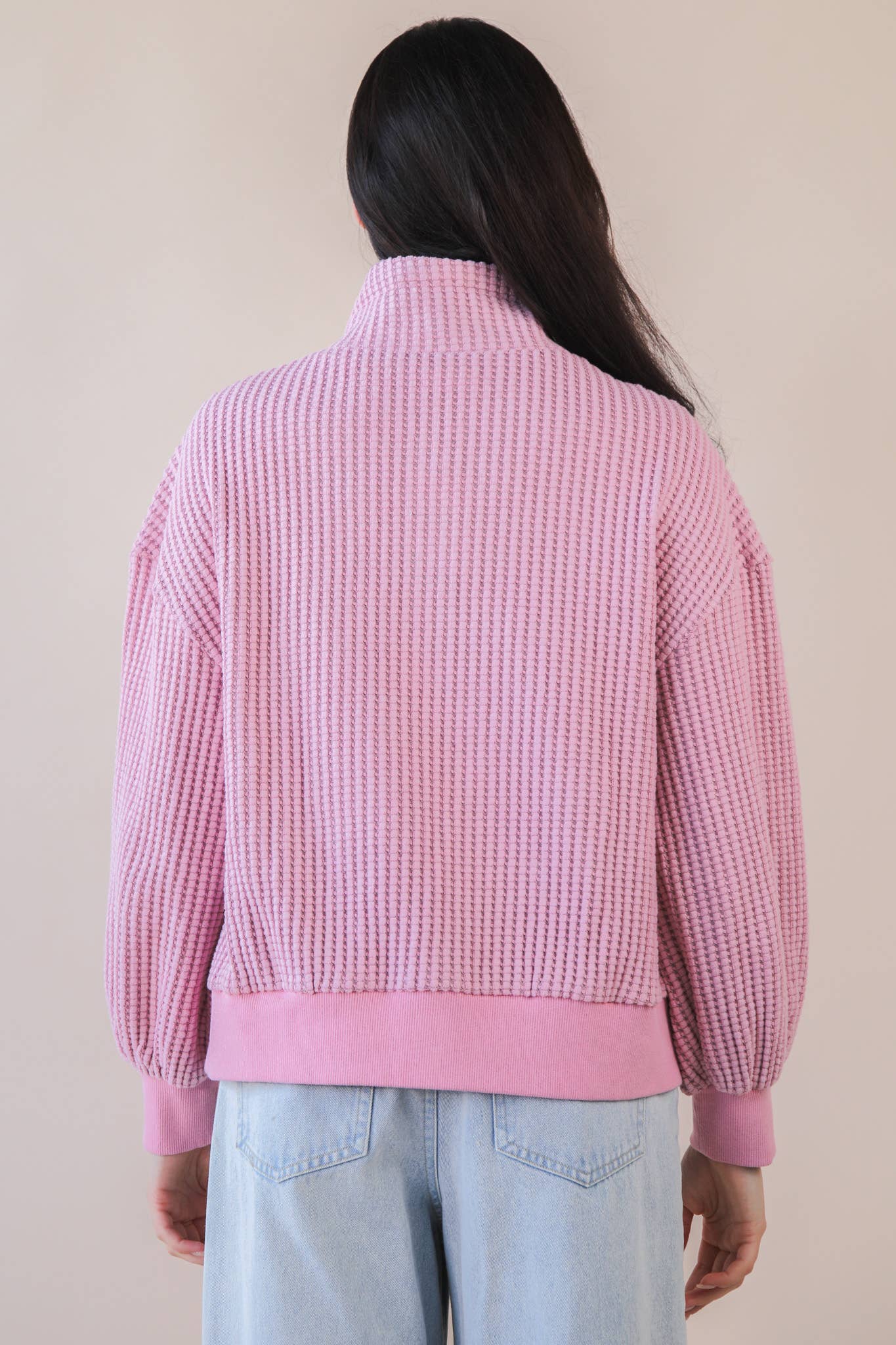 Oversized Button Waffle Top in Pink