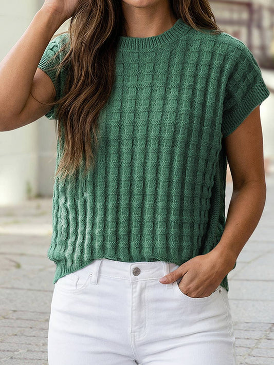 Textured Short Sleeve Sweater in Green