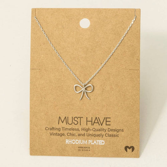 Wire Ribbon Bow Necklace in Silver
