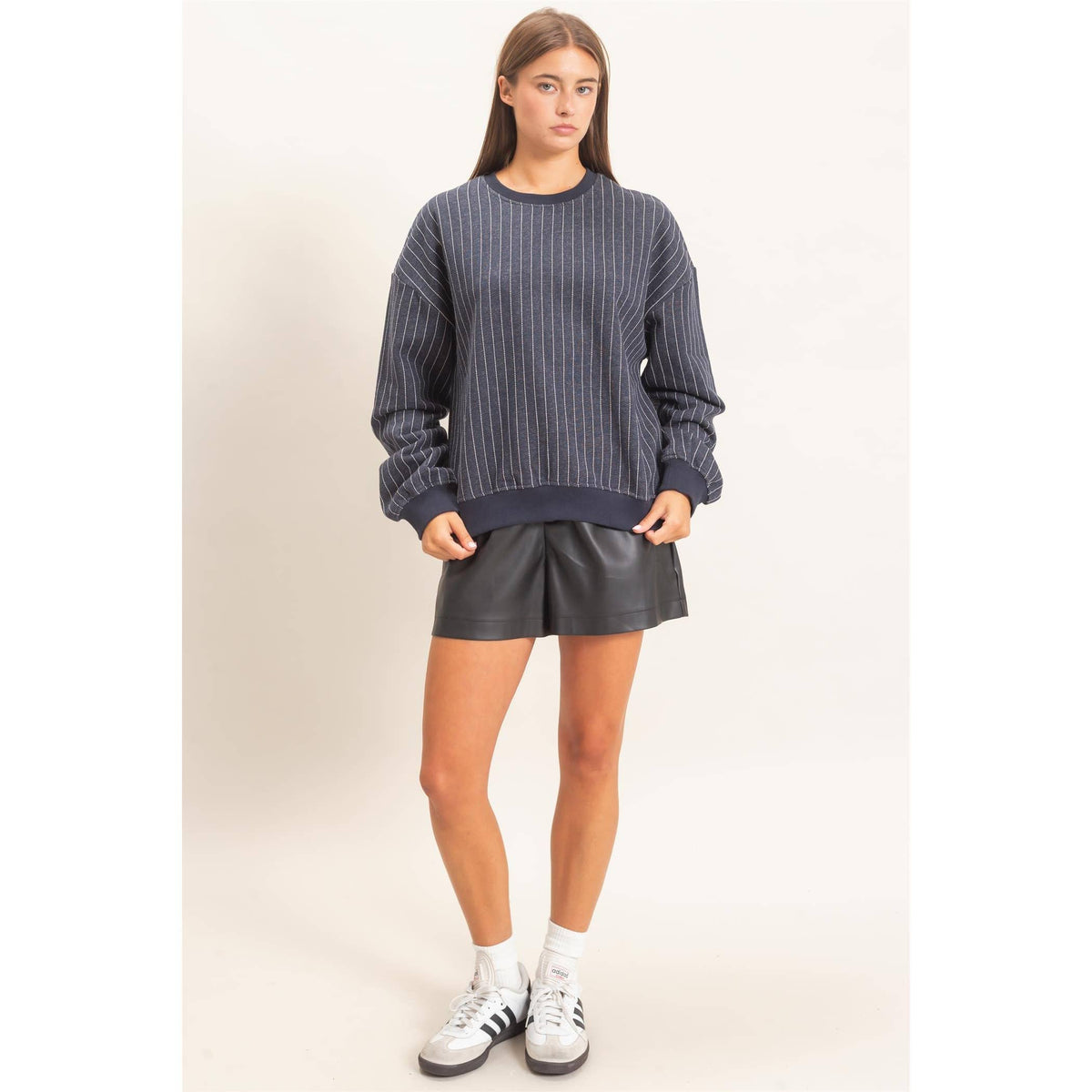 Pinstripe Sweatshirt in Navy