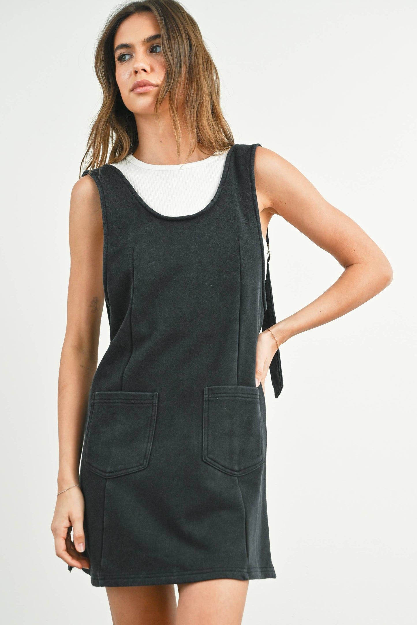 French Terry Jumper Dress in Black
