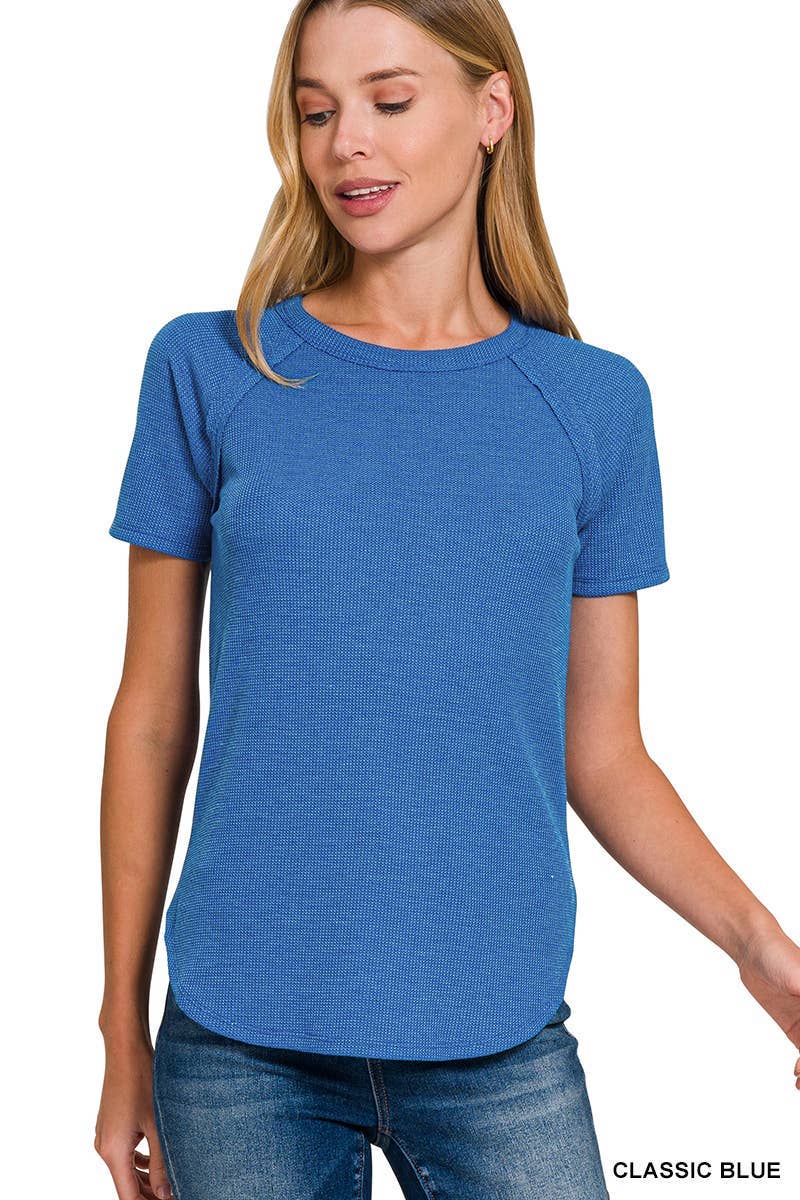 Waffle Short Sleeve Top in Blue