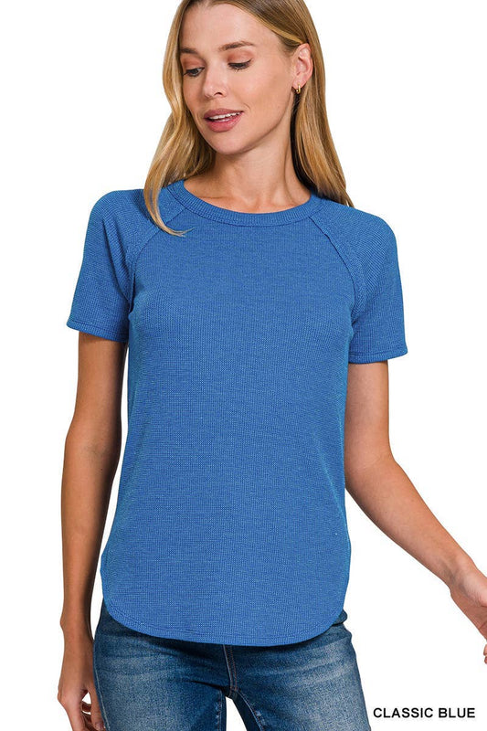 Waffle Short Sleeve Top in Blue