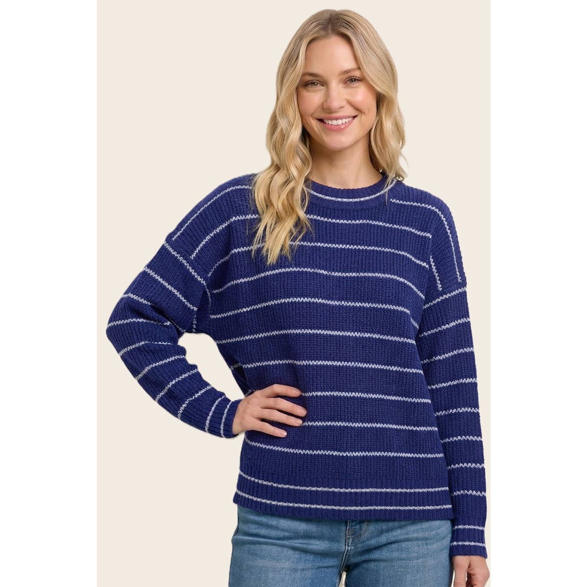 Striped Textured Sweater in Navy