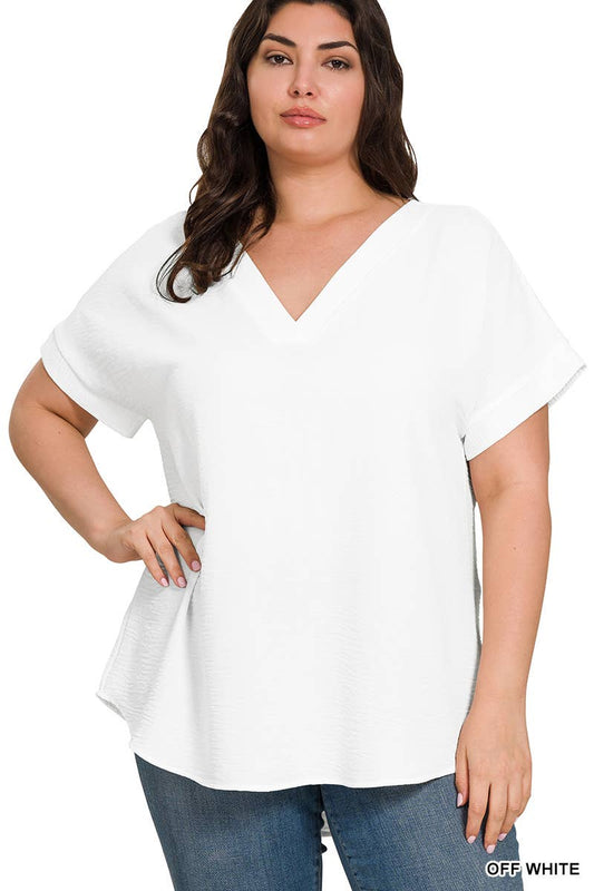 Plus Airflow V Neck Top in Off White