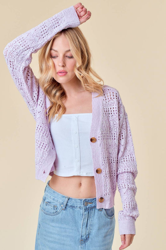 V Neck Crop Cardigan in Light Lavender