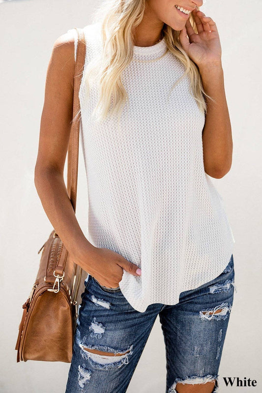 Waffle Tank in White