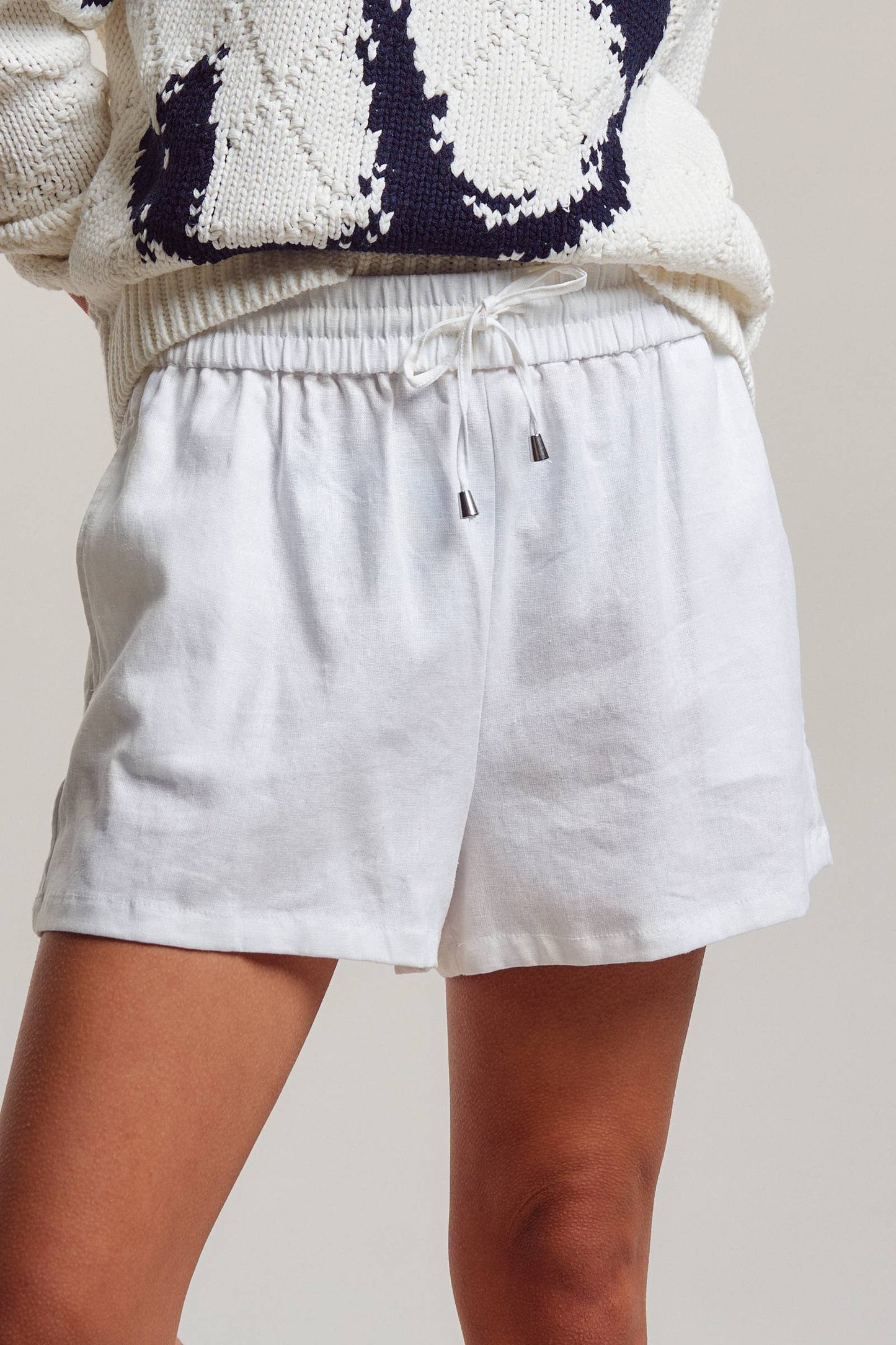Linen Drawstring Shorts in White