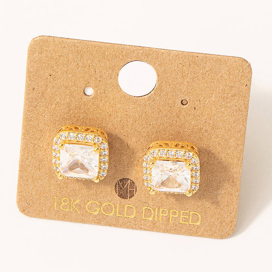 Square Rhinestone Stud Earrings in Gold
