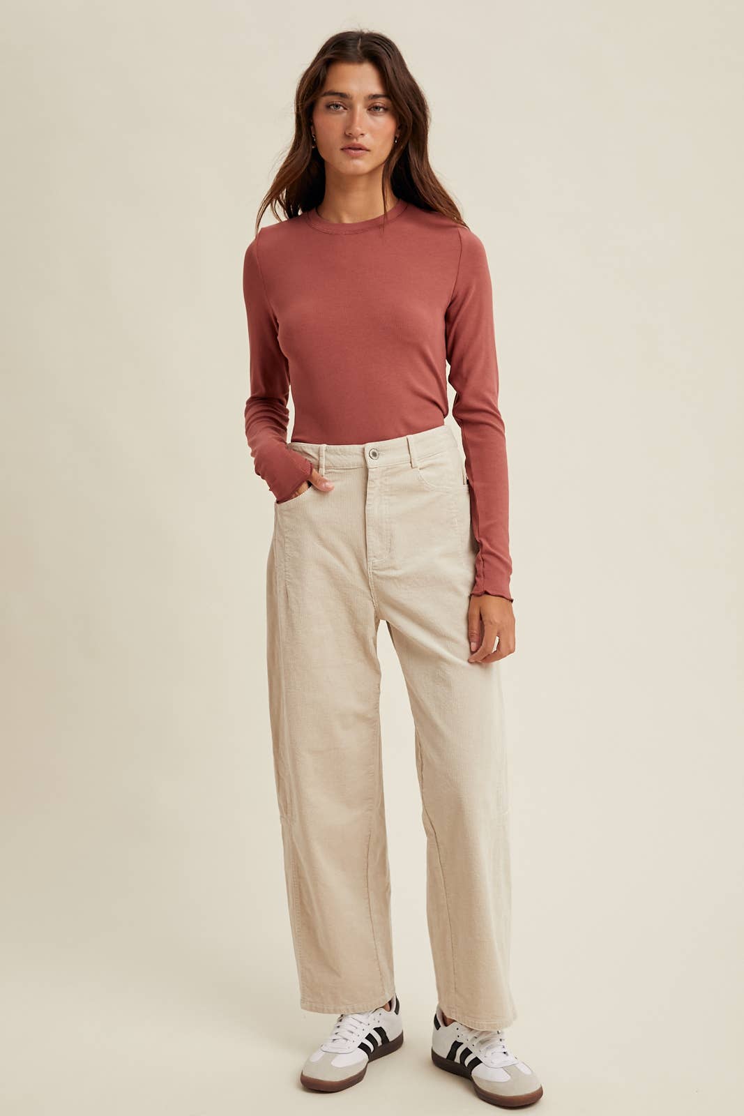 Basic Ribbed Long Sleeve Top in Sienna