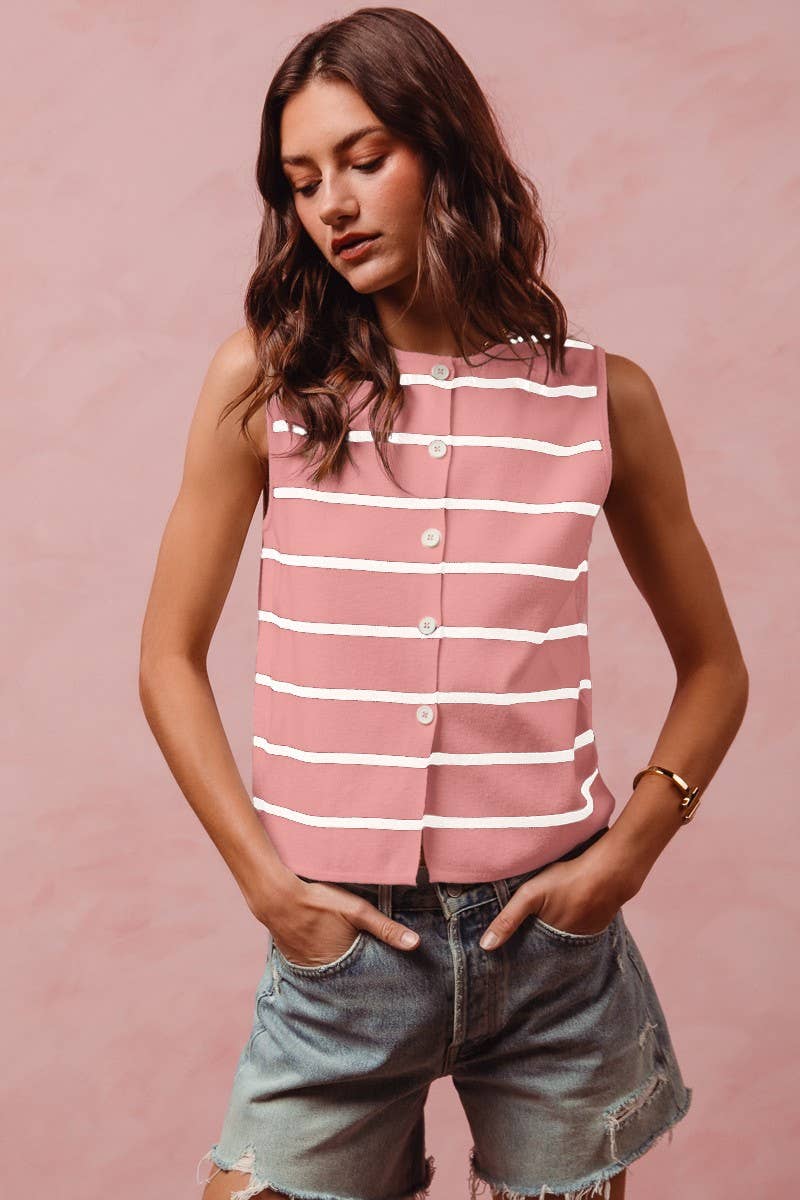 Button Sweater Tank in Pink