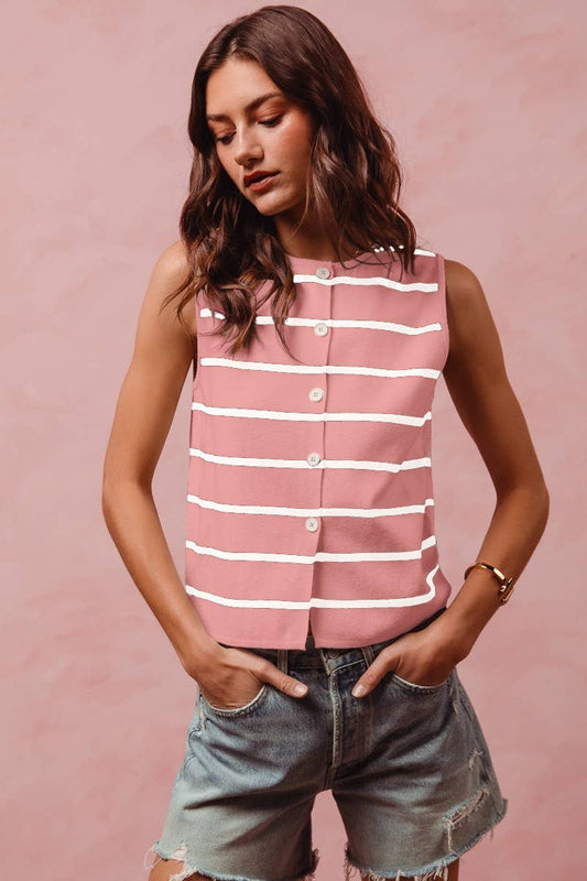 Button Sweater Tank in Pink