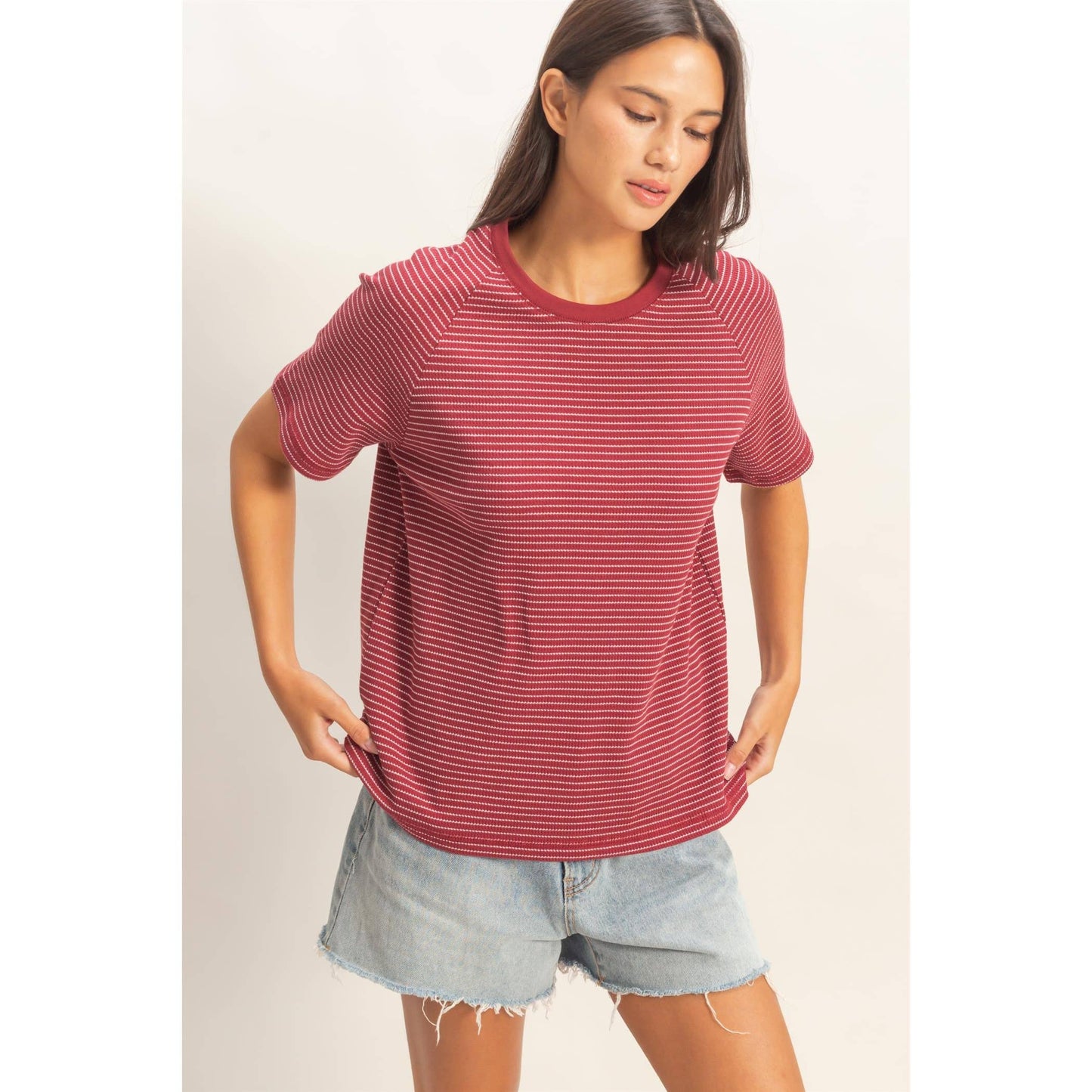 Striped Raglan Top in Cream