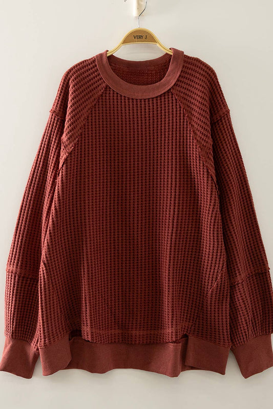 Waffle Pullover in Burgundy