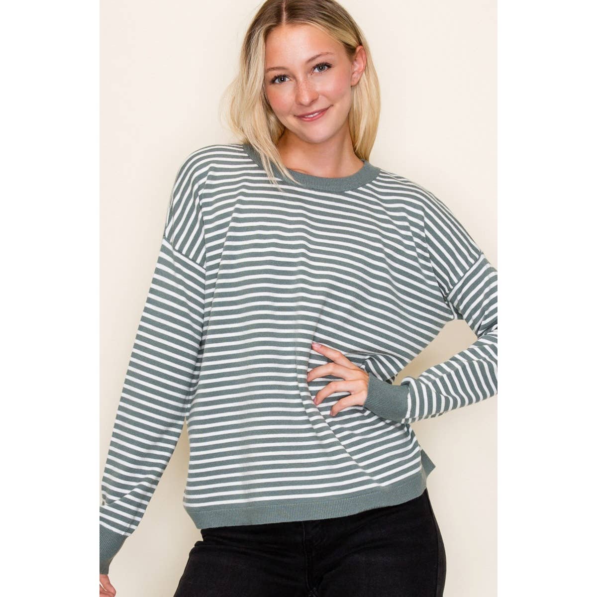 Striped Sweater in Dusty Jade