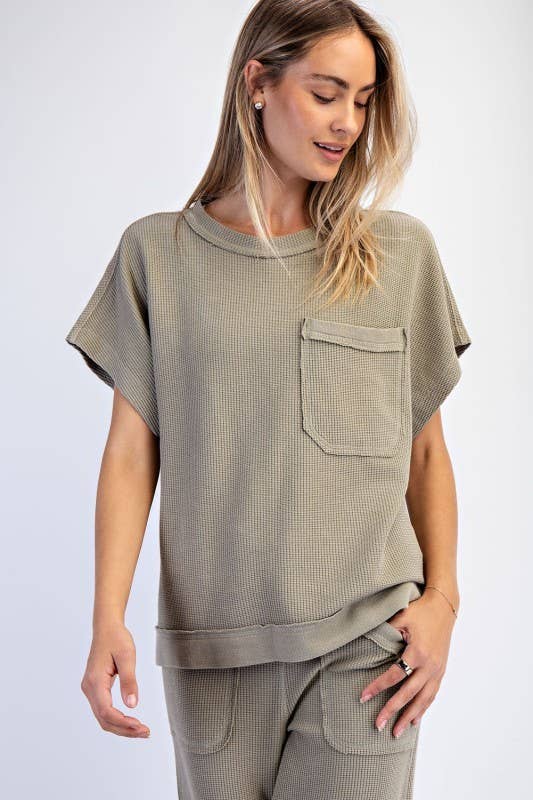 Oversized Mineral Wash Honeycomb Tee in Muted Olive
