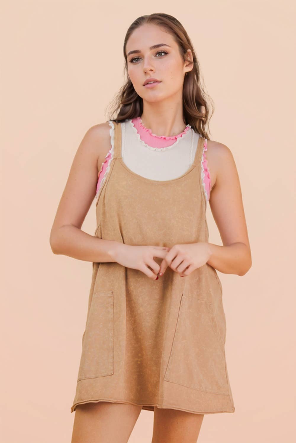 Mineral Washed Mini Dress in Taupe