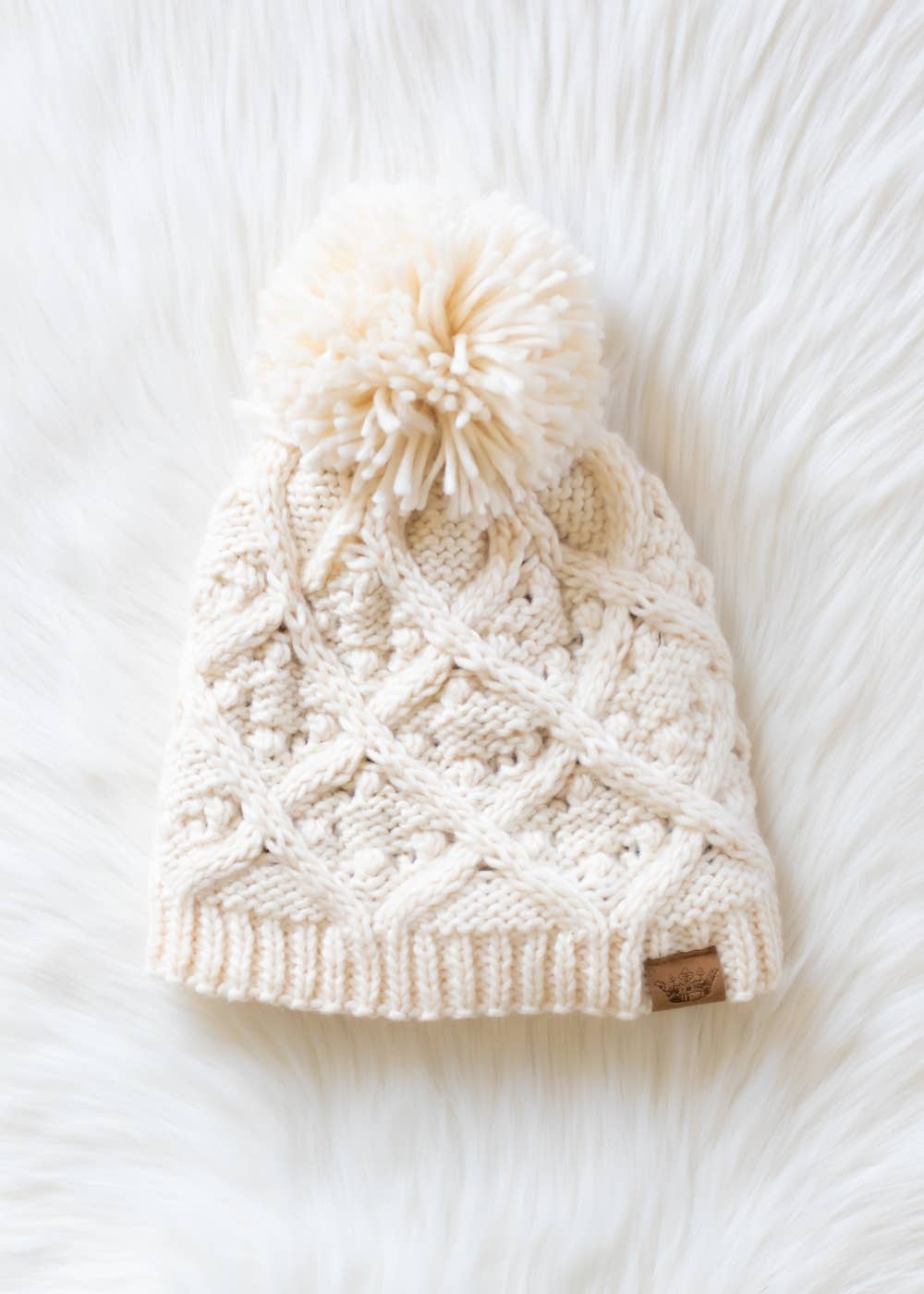 Cream Knit Pom Hat