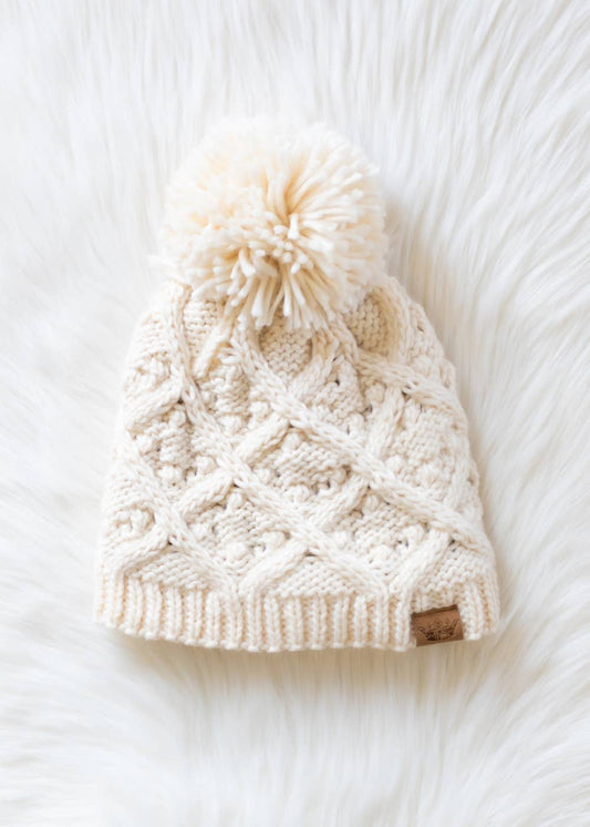 Cream Knit Pom Hat
