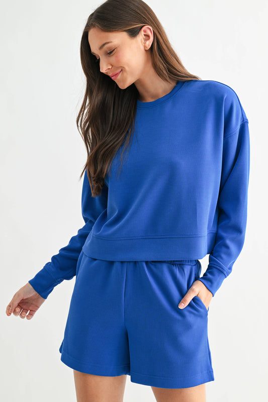 Mono B Luxe Ribbed 2-Piece Set in Deep Indigo