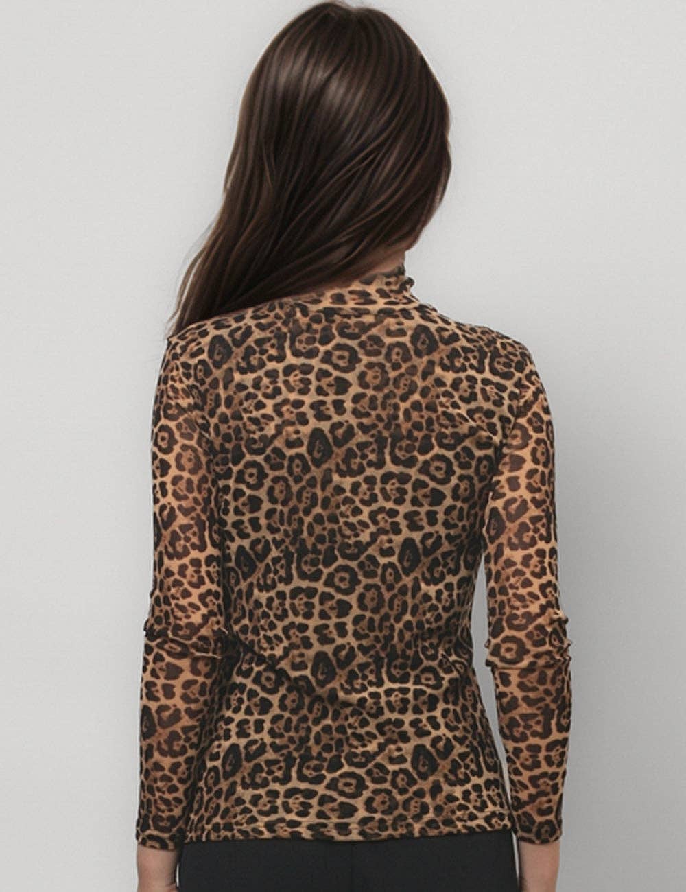 High Collar Mesh Top In Leopard