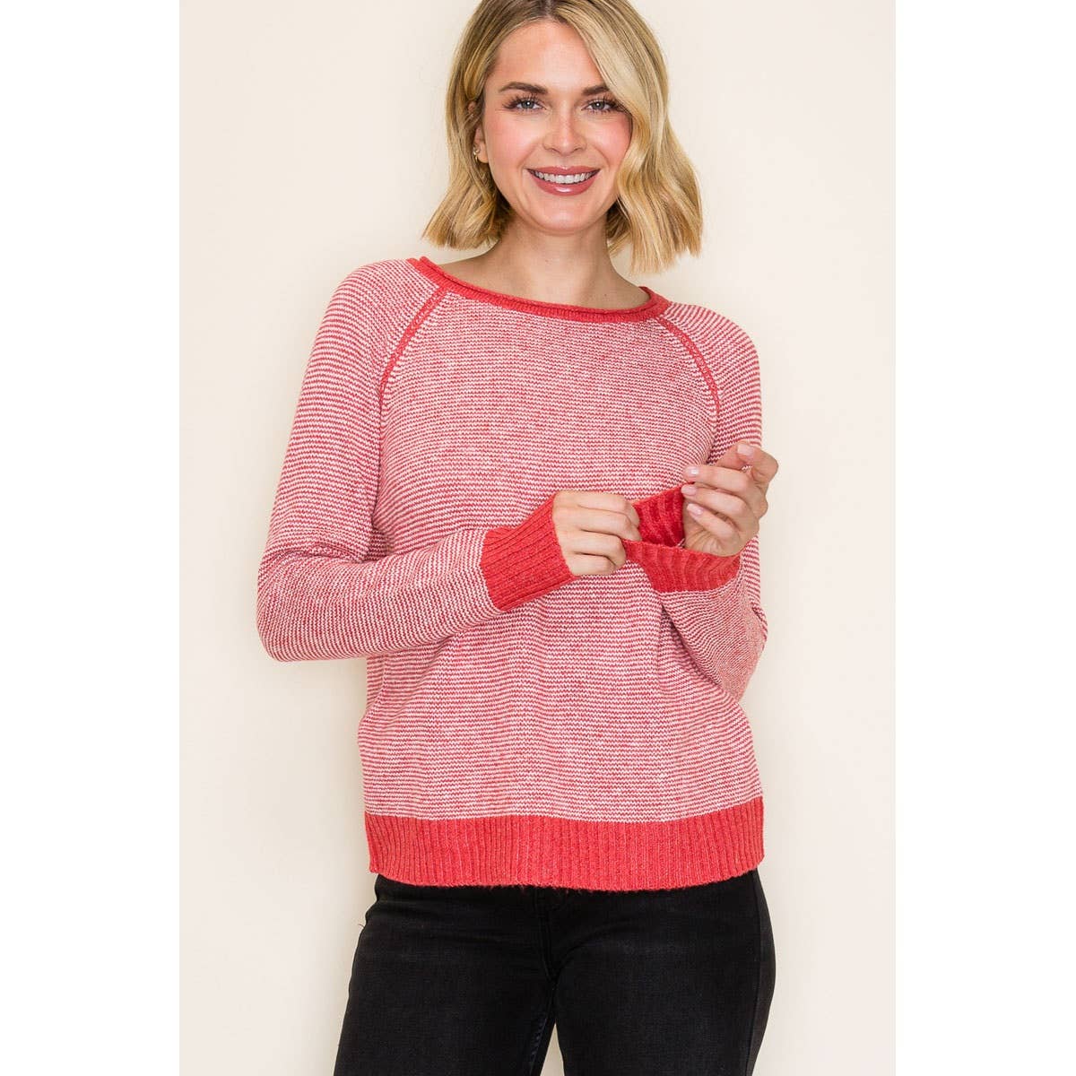 LARGE - Pinstriped Sweater in Red