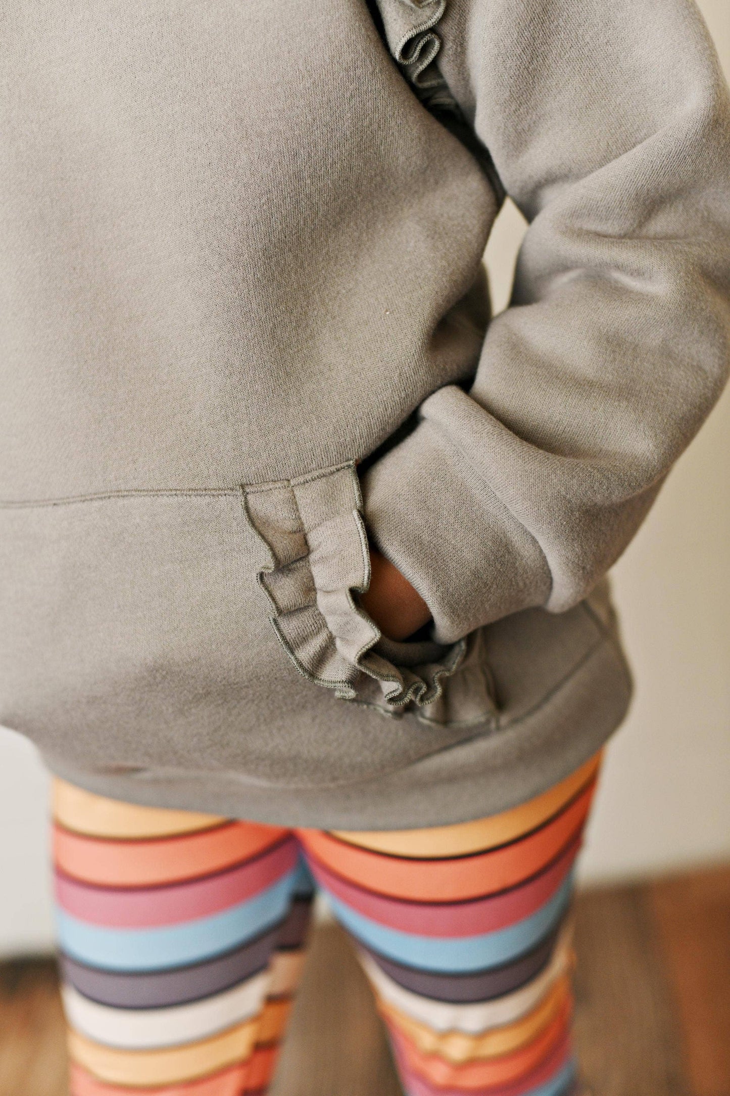 Kids Ruffle Hoodie & Rainbow Stripe Leggings Set