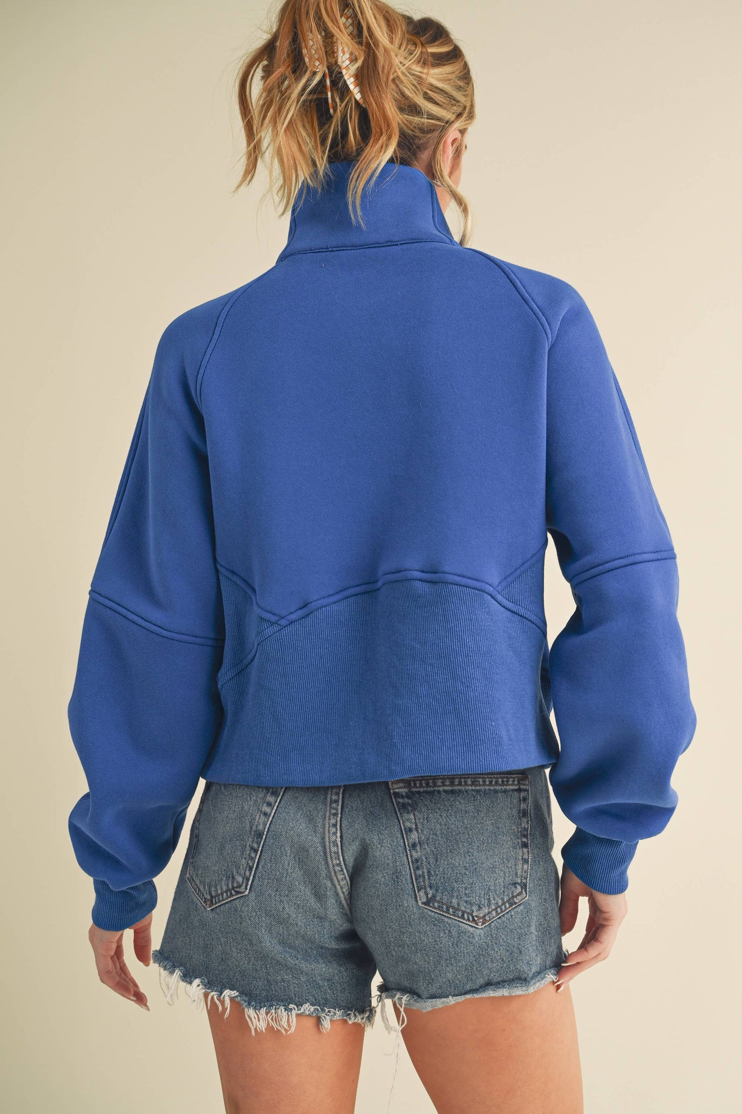 Funnel Neck Half Zip Pullover in Cobalt