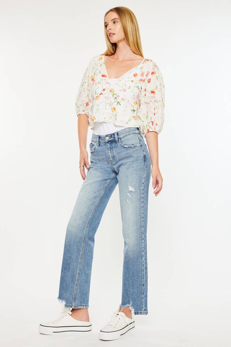 KanCan Mid Rise Straight Denim in Medium Wash