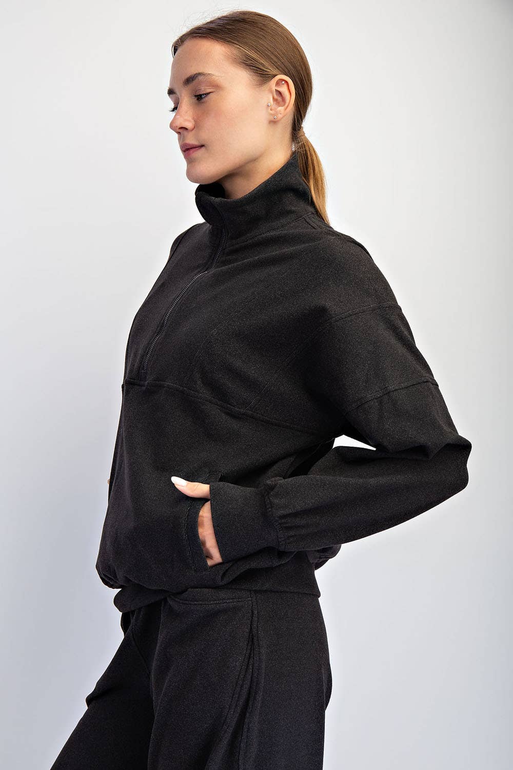 Brushed Rib Pullover in Black