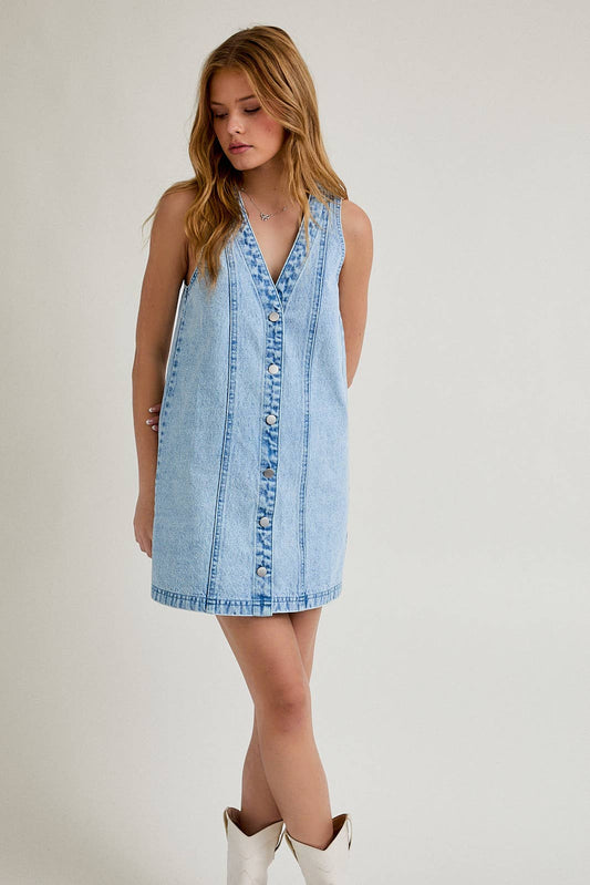 Sleeveless Button Down Denim Mini Dress