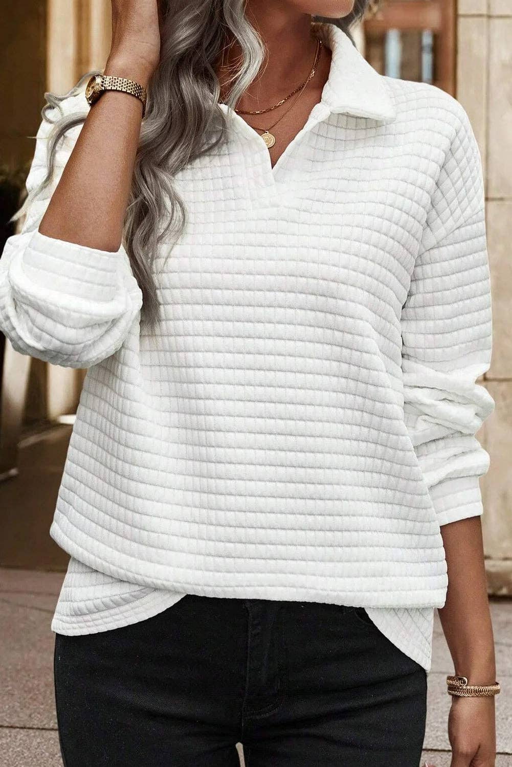 Textured Collar Top in White