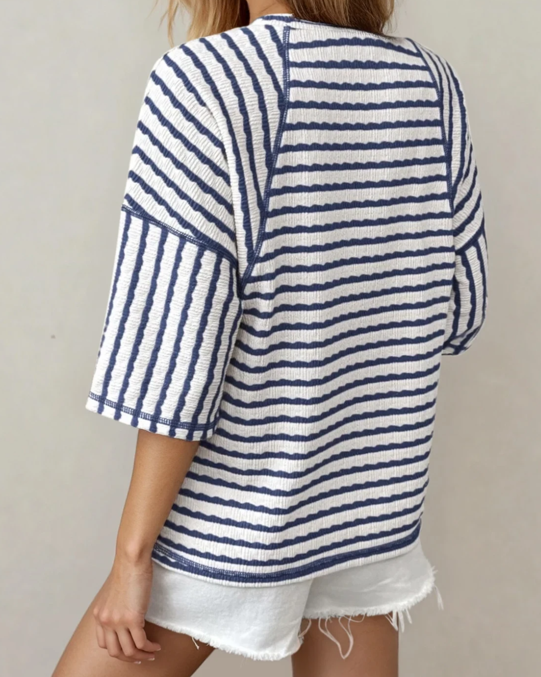 Striped Textured Top in Navy