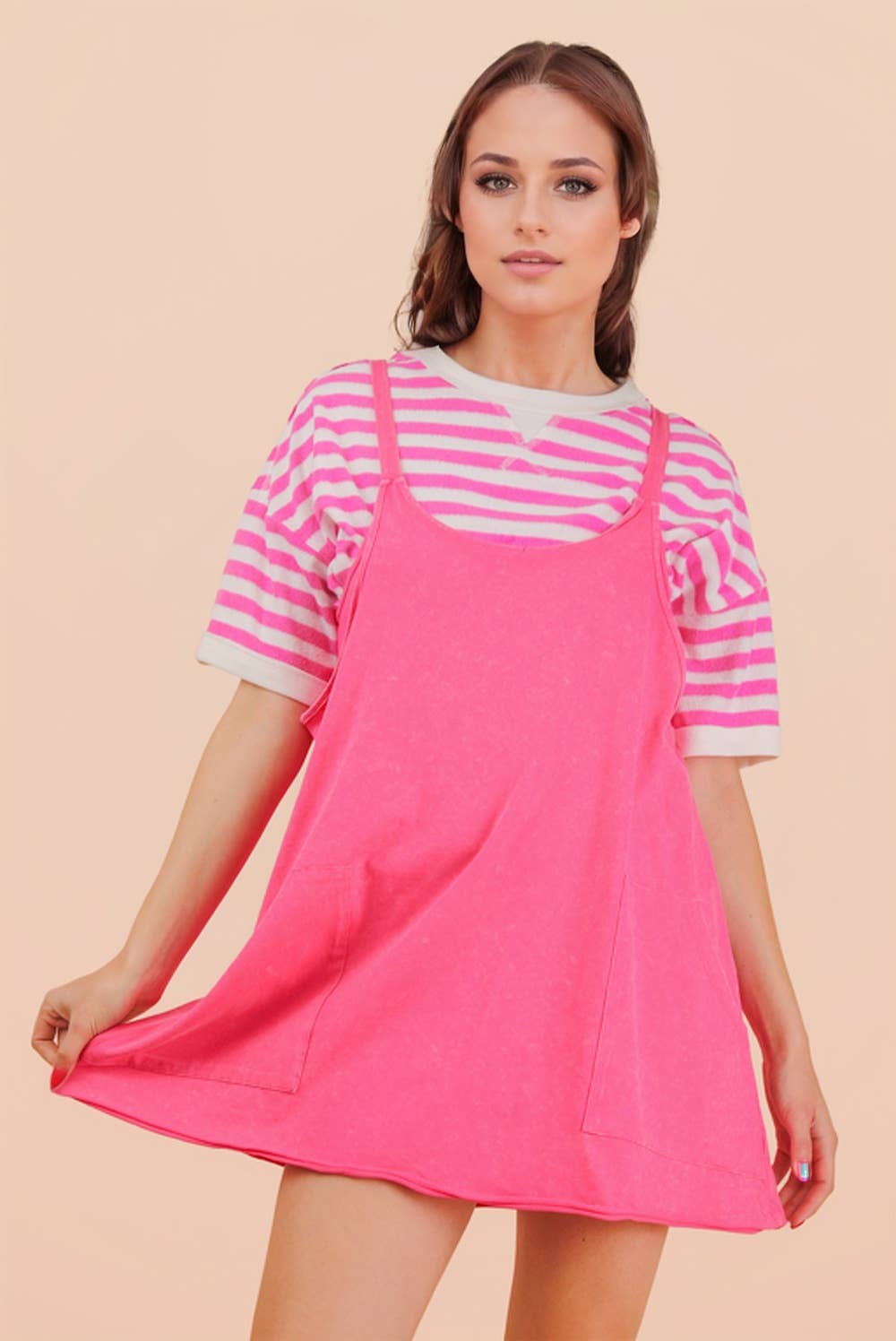 Mineral Washed Mini Dress in Pink