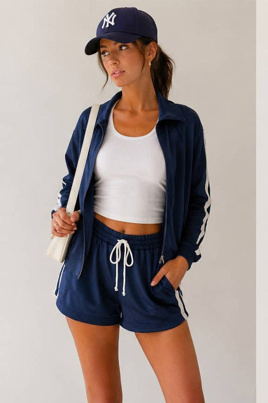Game Day Track Jacket & Short Set in Navy
