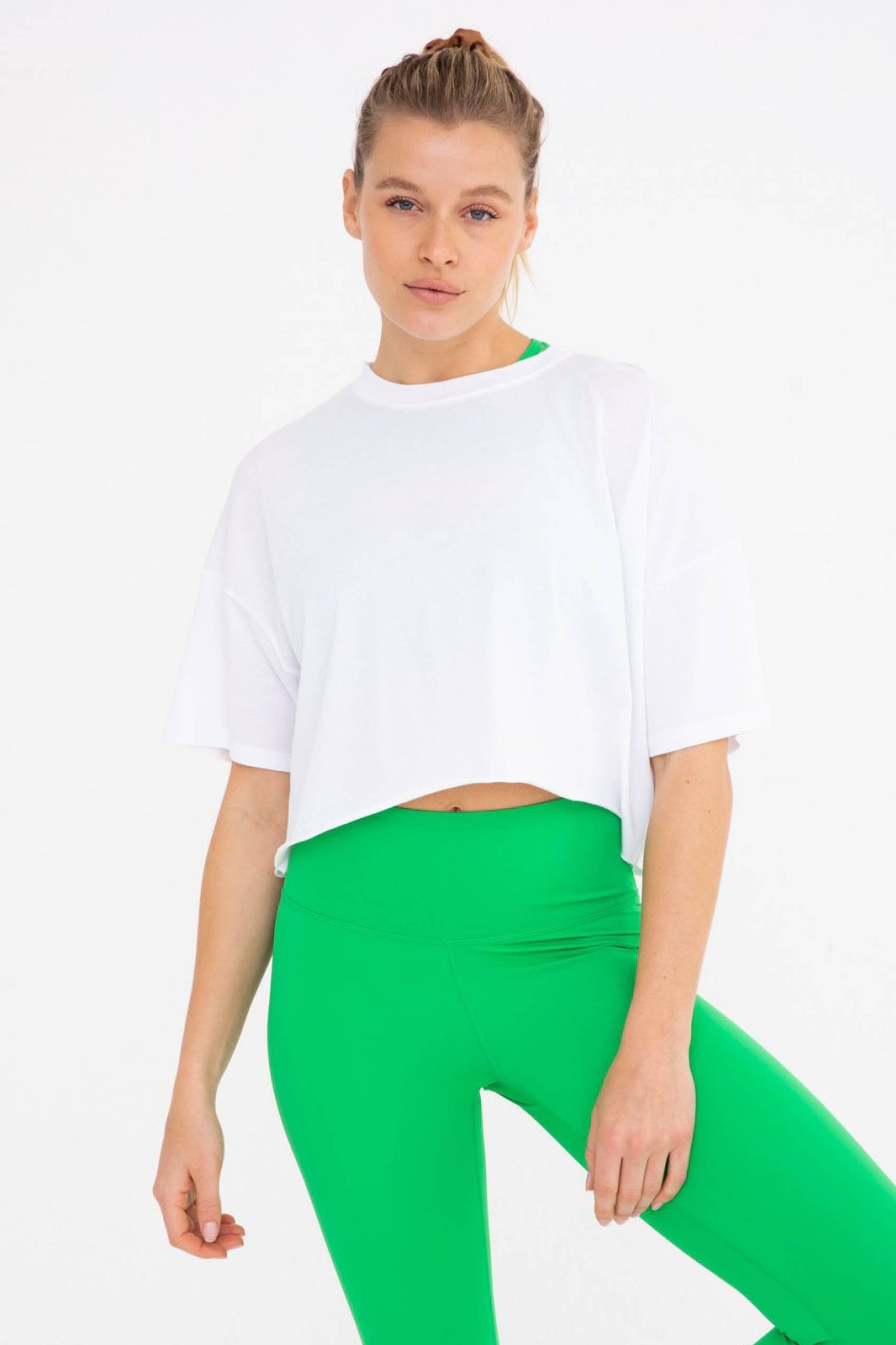 Relaxed Fit Raw Edge Crop Tee in White