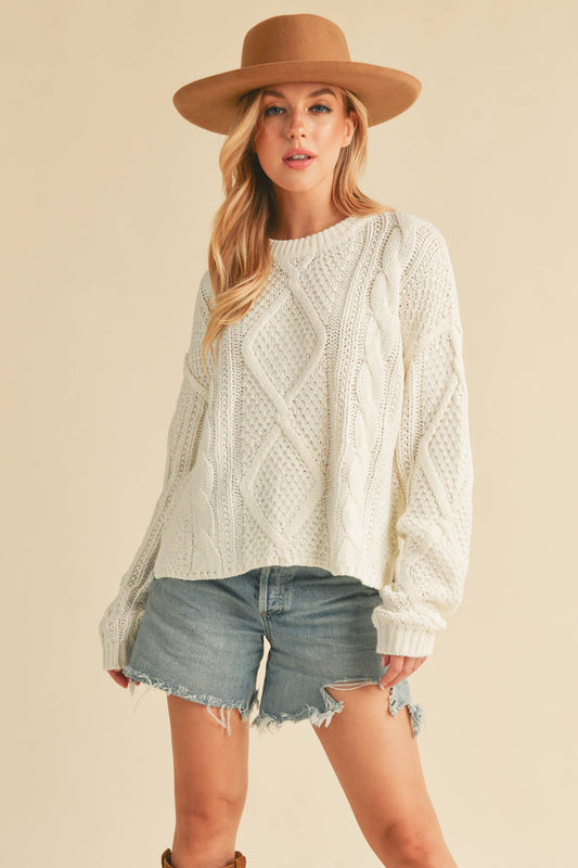 Adela Cable Knit Sweater in White