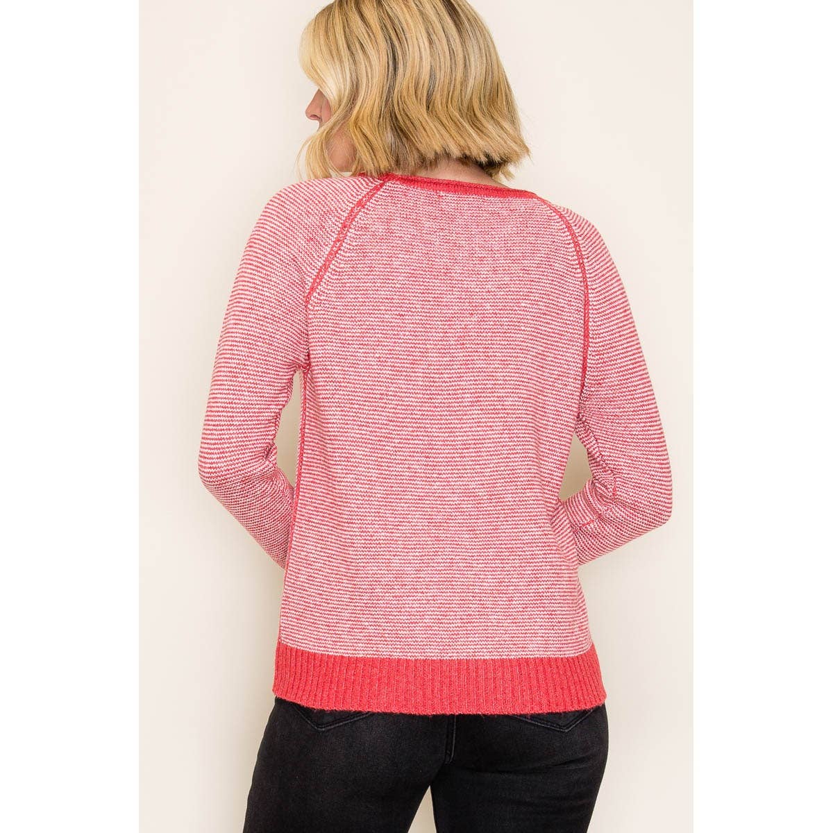 LARGE - Pinstriped Sweater in Red