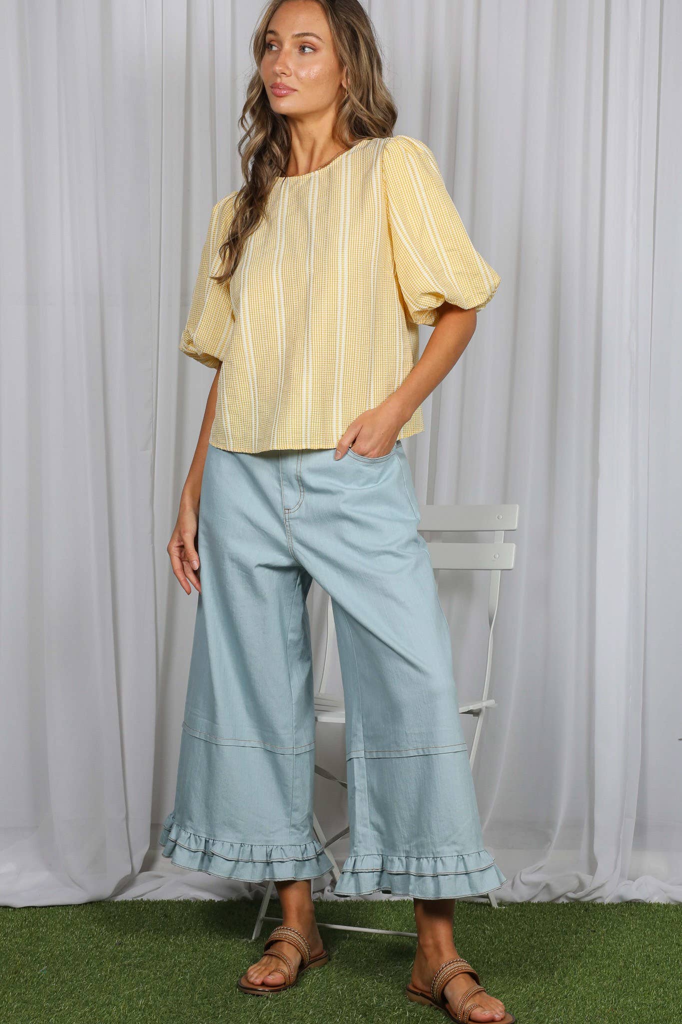 Plaid Bow Back Top in Yellow