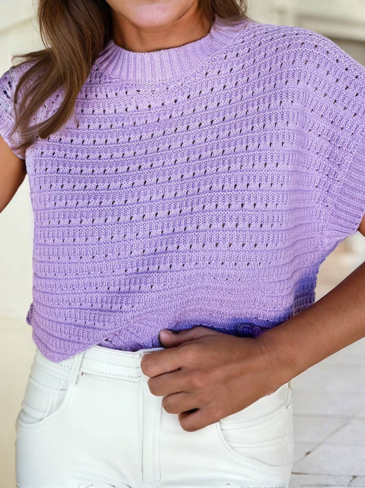 Pointelle Ribbed Short Sleeve in Purple
