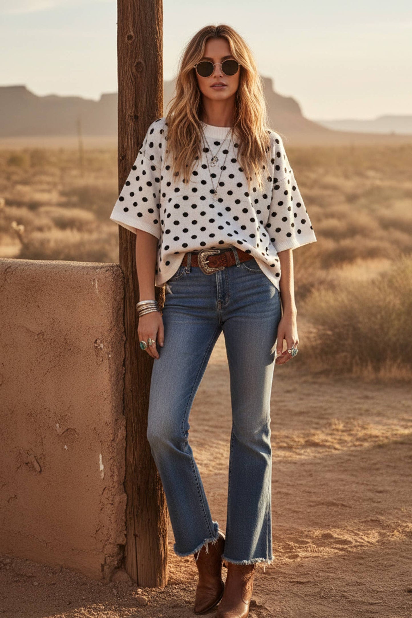 Oversized Polka Dot Sweater Top in White/Black