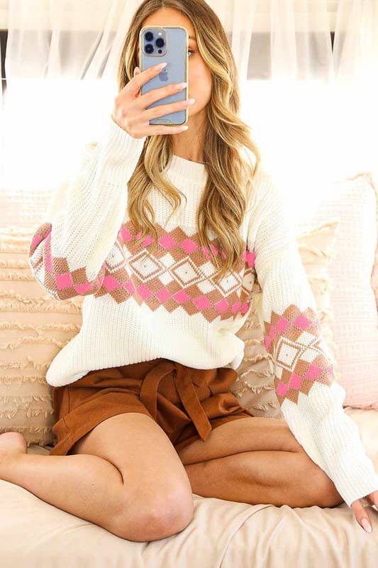 Checkboard Sweater in Pink