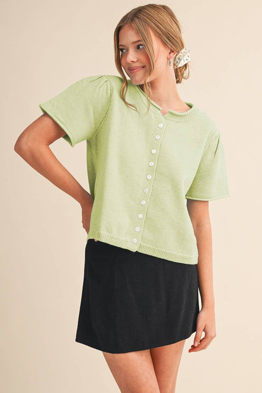 Short Sleeve Sweater Cardigan in Mint