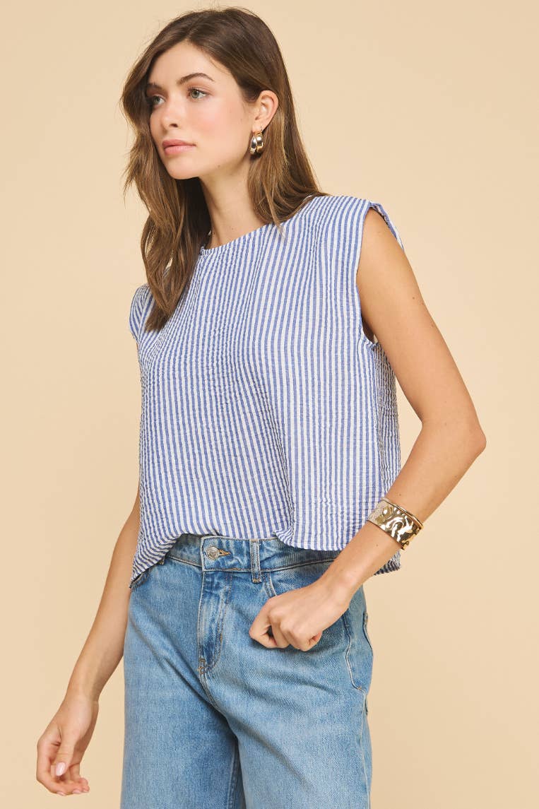 Blossom Striped Top in Denim