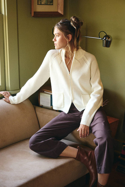 Everyday Zip Sweater Jacket in Cream