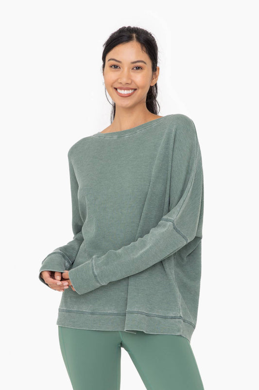 Ribbed Waffle Pullover in Green