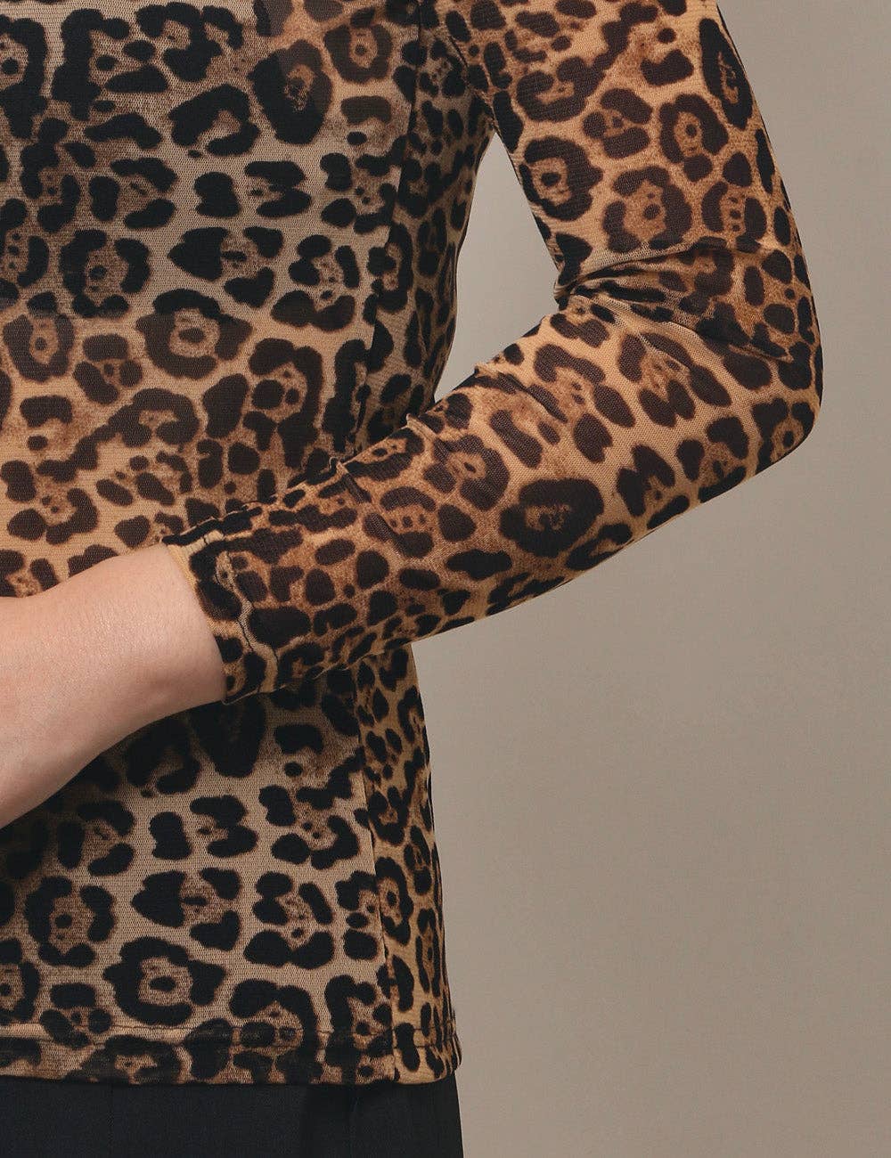 High Collar Mesh Top In Leopard