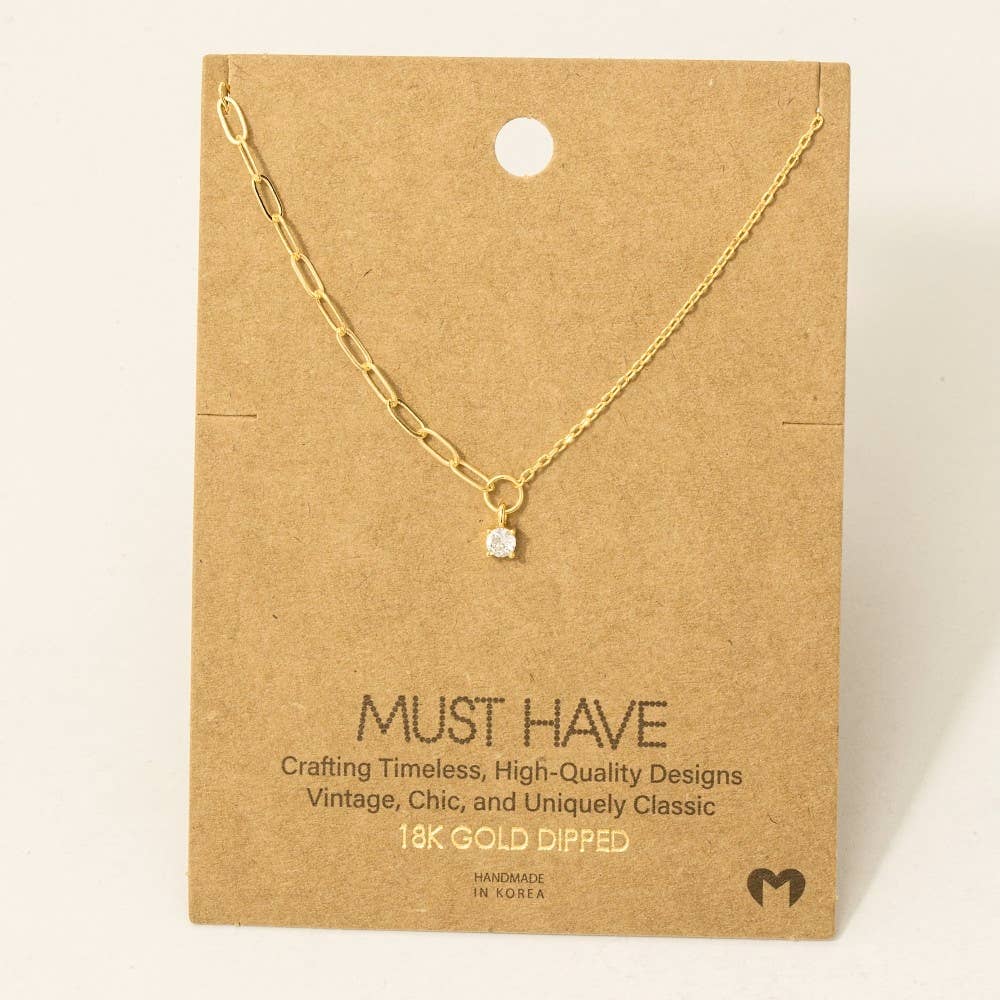 Chain Link Rhinestone Stud Necklace in Gold